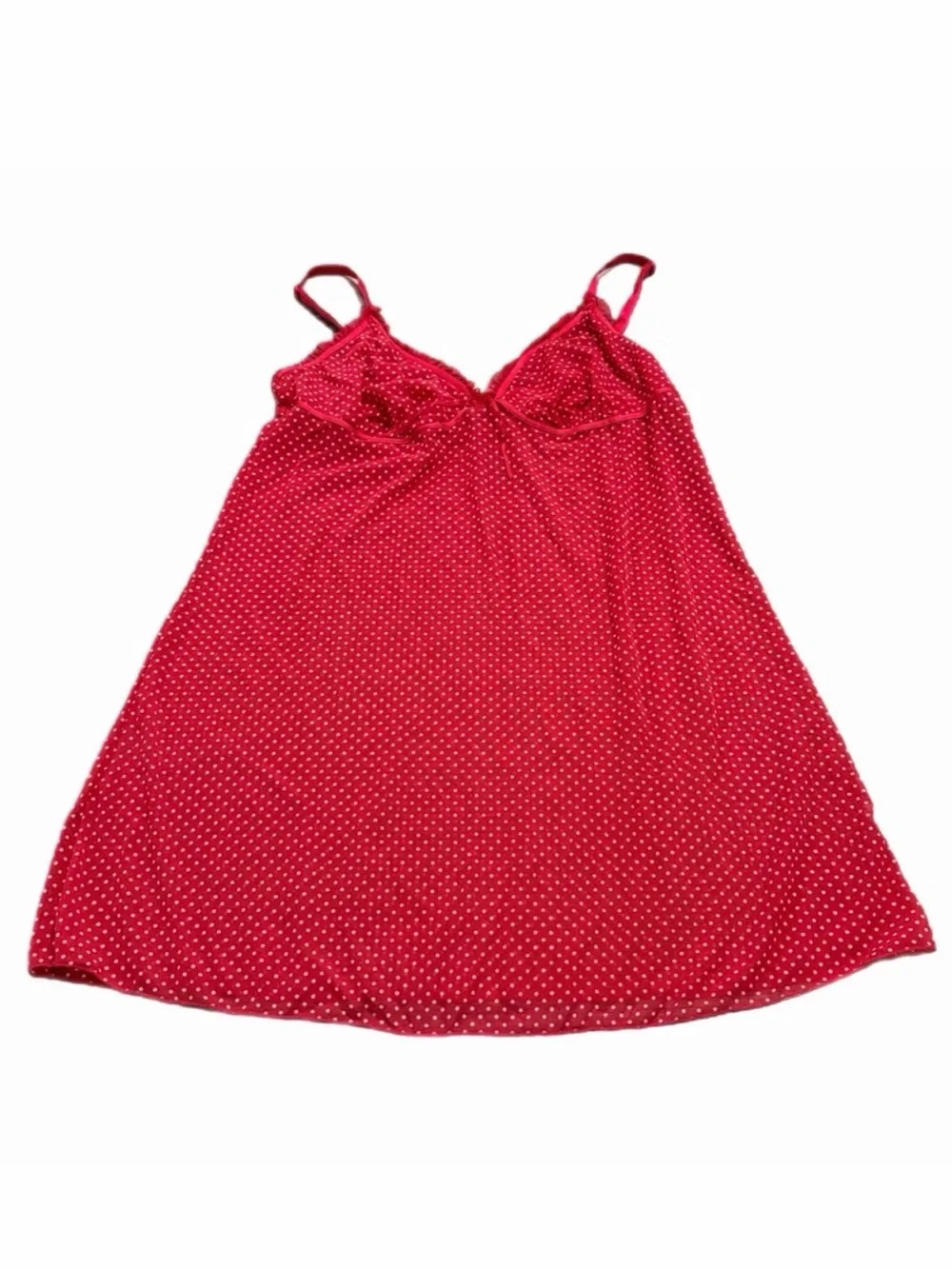80s/90s European Vintage Polka Dot Mini Slip Dress Lace & Bows (Red/White)Size M